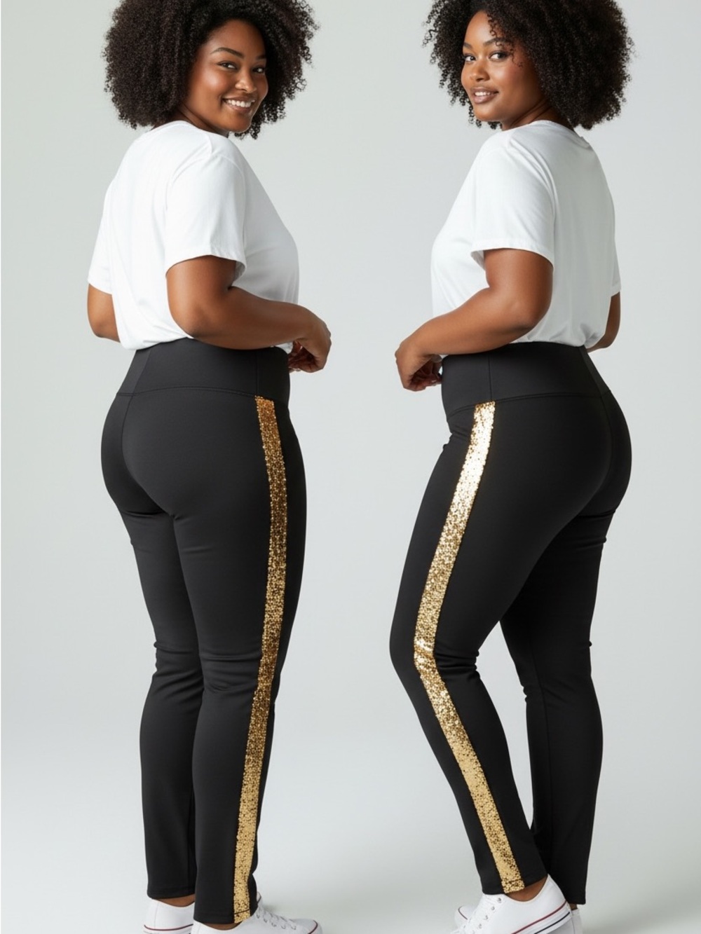 Eloquii Black Track Pants with Gold Sequin Side Stripe NWT
